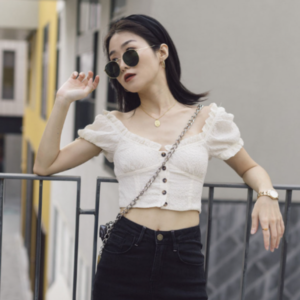 Puff sleeve short shirt