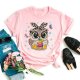 Owl Cute Cartoon Print Short Sleeve