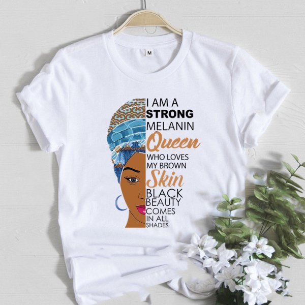 Women T Shirt Fashion Casual Cartoon Feminism Cartoon African Girl Print Ladies Short Sleeve T-shirt