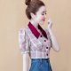 Retro Plaid Short Puff Sleeve Shirt Women