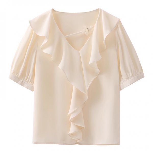 Women's French Ruffled Puff Sleeve Short Sleeve Top